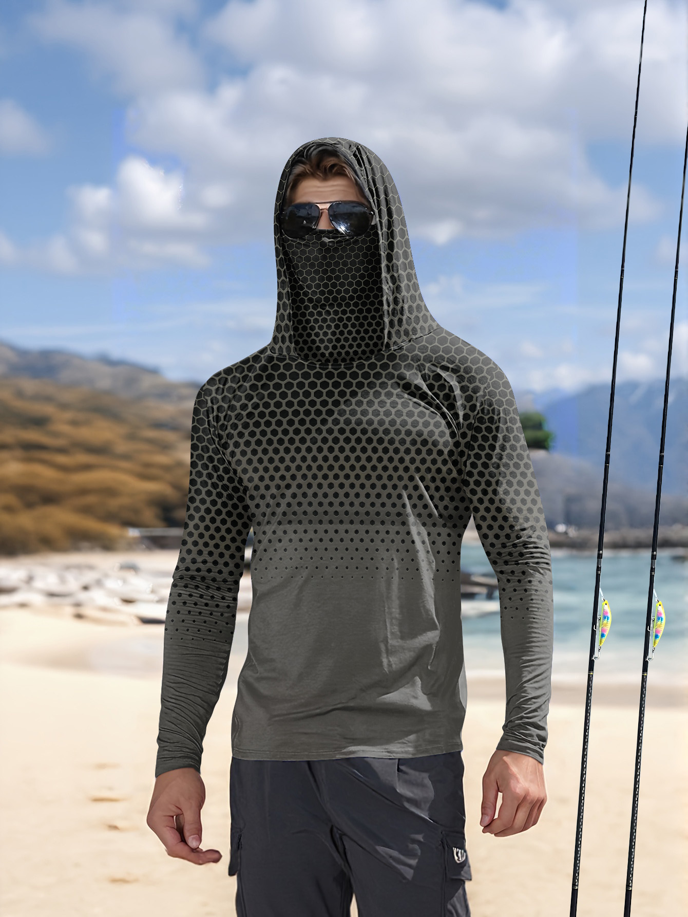 Sports Mask Breathable - Men Summer UPF50+ Fishing Hoodie With