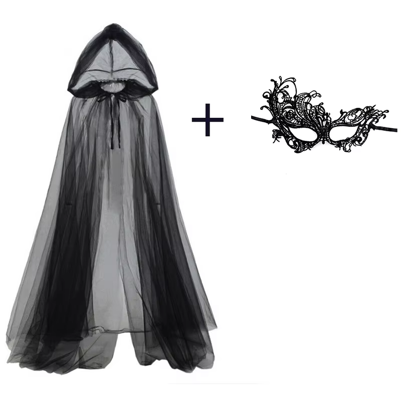 2Pcs Black Hooded Tulle Cape + - огляд і ціна Black Face Mask Pack